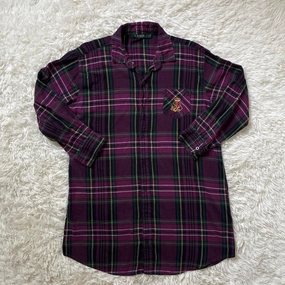 Lauren Ralph Lauren Purple Plaid Flannel Dress Preppy minimalist Loungewear